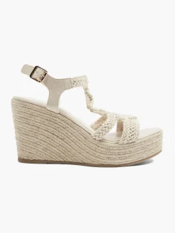 Beige Woven Strap Wedge Heel