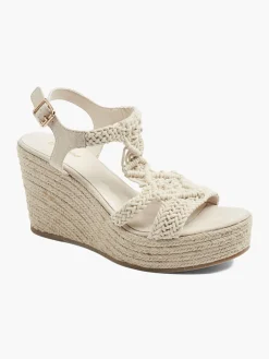 Beige Woven Strap Wedge Heel