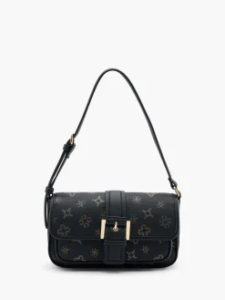 Black and Gold Monogram Handbag with Buckle Detail