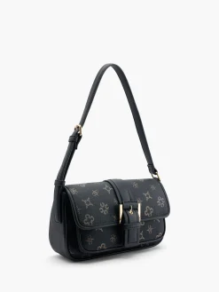 Black and Gold Monogram Handbag with Buckle Detail