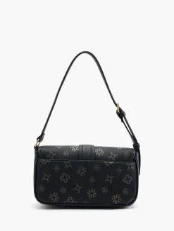 Black and Gold Monogram Handbag with Buckle Detail