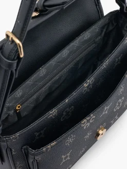 Black and Gold Monogram Handbag with Buckle Detail