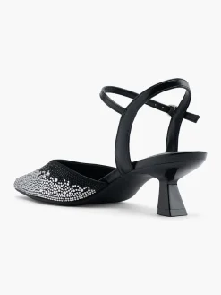 Black and Silver Diamante Kitten Heel