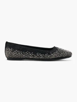 Black and Silver Diamante Ballerina Flat