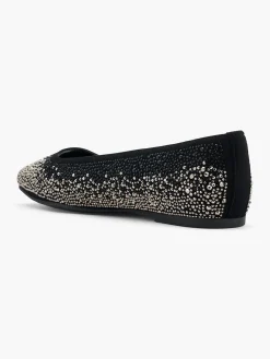 Black and Silver Diamante Ballerina Flat