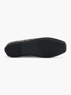 Black and Silver Diamante Ballerina Flat