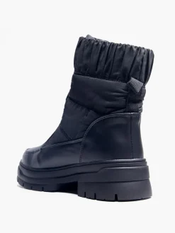 Black Ankle Boot with Front Zip Detail and Quilted Panelling