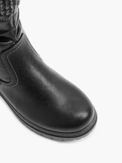 Black Ankle Boot with Knitted Collar