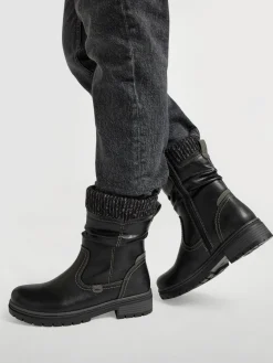 Black Ankle Boot with Knitted Collar