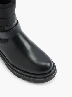 Black Ankle Boot with Quilted Panelling and Buckle Detail