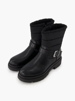 Black Ankle Boot with Quilted Panelling and Buckle Detail