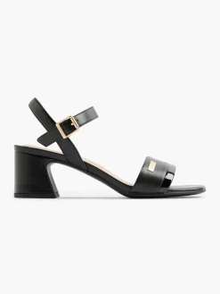 Black Block Heel Sandal with Metallic Details