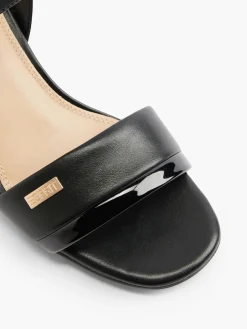 Black Block Heel Sandal with Metallic Details