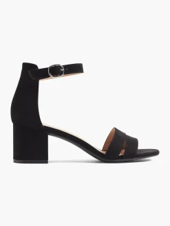 Black Block Heel Strap Sandal