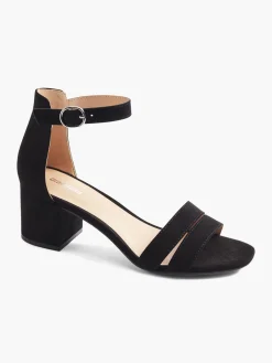Black Block Heel Strap Sandal
