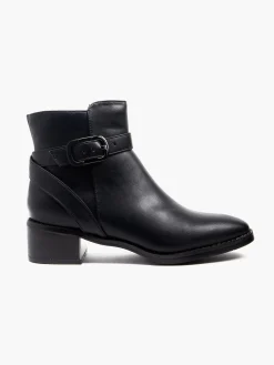 Black Block Heeled Ankle Boot With Buckle Detail