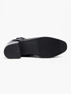 Black Block Heeled Ankle Boot With Buckle Detail