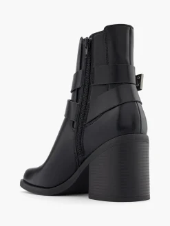 Black Block Heeled Biker Boot with Metallic Details