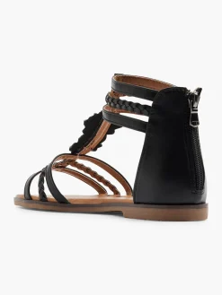 Black Braided Sandal with Ankle Strap and Gem Detail
