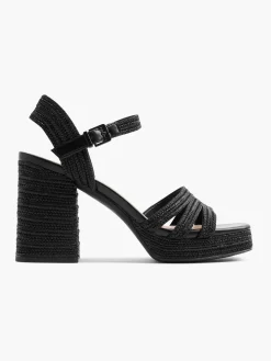Black Braided Textured Platform Heeled Sandal