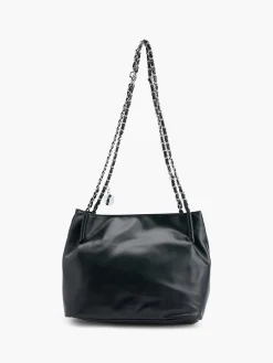Black Bucket Bag with Chain Strap and Bow Detail
