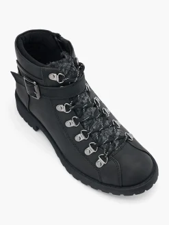 Black Buckle Detailed Ankle Boot