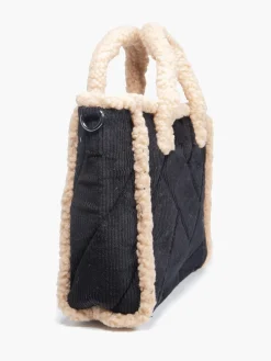 Black Chord Quilted Borg Trimmed Tote Bag