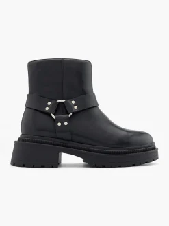 Black Chunky Ankle Boot with Metallic Details