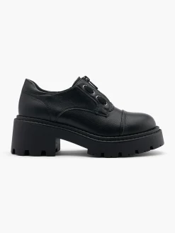 Black Chunky Lace Up and Zipper Detail Loafer