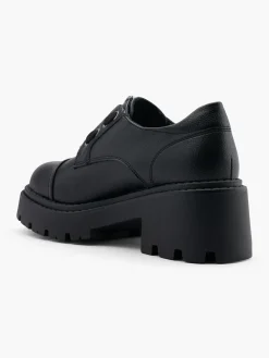 Black Chunky Lace Up and Zipper Detail Loafer