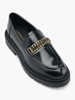 Black Chunky Loafer with Chain Detail