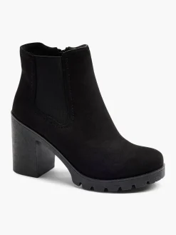 Black Chunky Suede Heeled Chelsea Boot