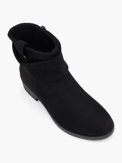 Black Classic Ruched Detail Ankle Boot with Zipper