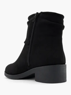 Black Classic Ruched Detail Ankle Boot with Zipper