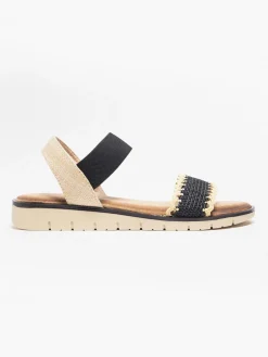 Black Contrast Whipstitch Flat Sandal