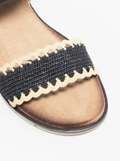 Black Contrast Whipstitch Flat Sandal