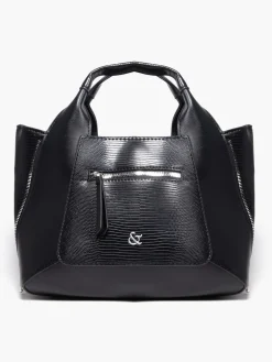 Black Croc Effect Panelled '&' Handbag
