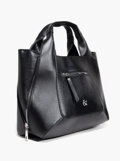 Black Croc Effect Panelled '&' Handbag