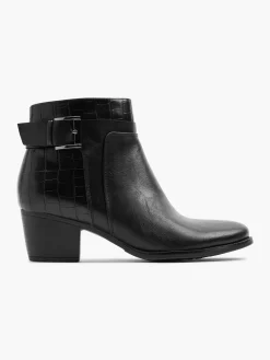 Black Croc Panel Ankle Boot with Buckle Detailing