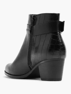 Black Croc Panel Ankle Boot with Buckle Detailing