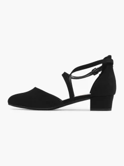 Black Cross Strap Block Heel
