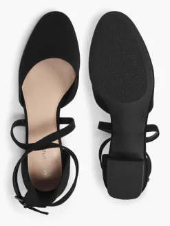 Black Cross Strap Block Heel