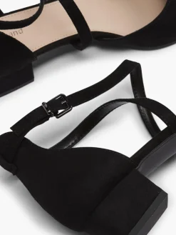 Black Cross Strap Block Heel