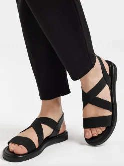 Black Cross Strap Elasticated Sandal