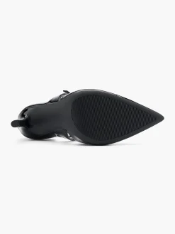 Black Cross Strapped Patent High Heel with Double Buckle Detail