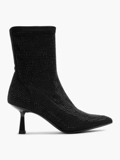 Black Diamante Heeled Sock Boot
