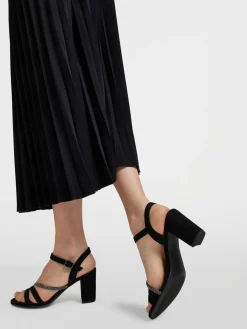 Black Diamante Strapped Block Heel