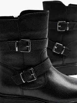 Black Double Buckle Fur Lined Boot