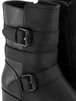 Black Double Buckled Ankle Boot