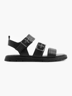 Black Double Buckled Flat Sandal